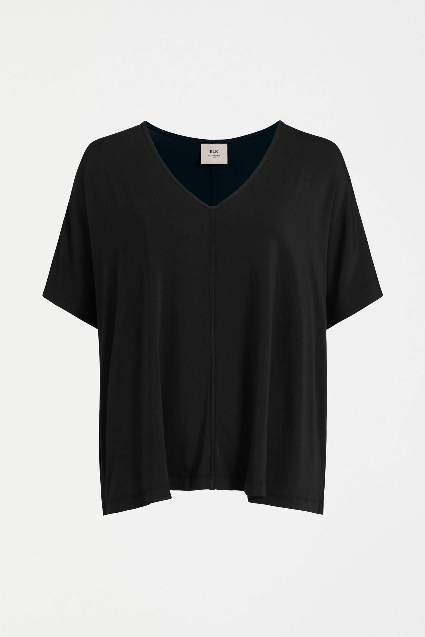 Mytr Relaxed V-Neck Jersey T-Shirt Front | BLACK