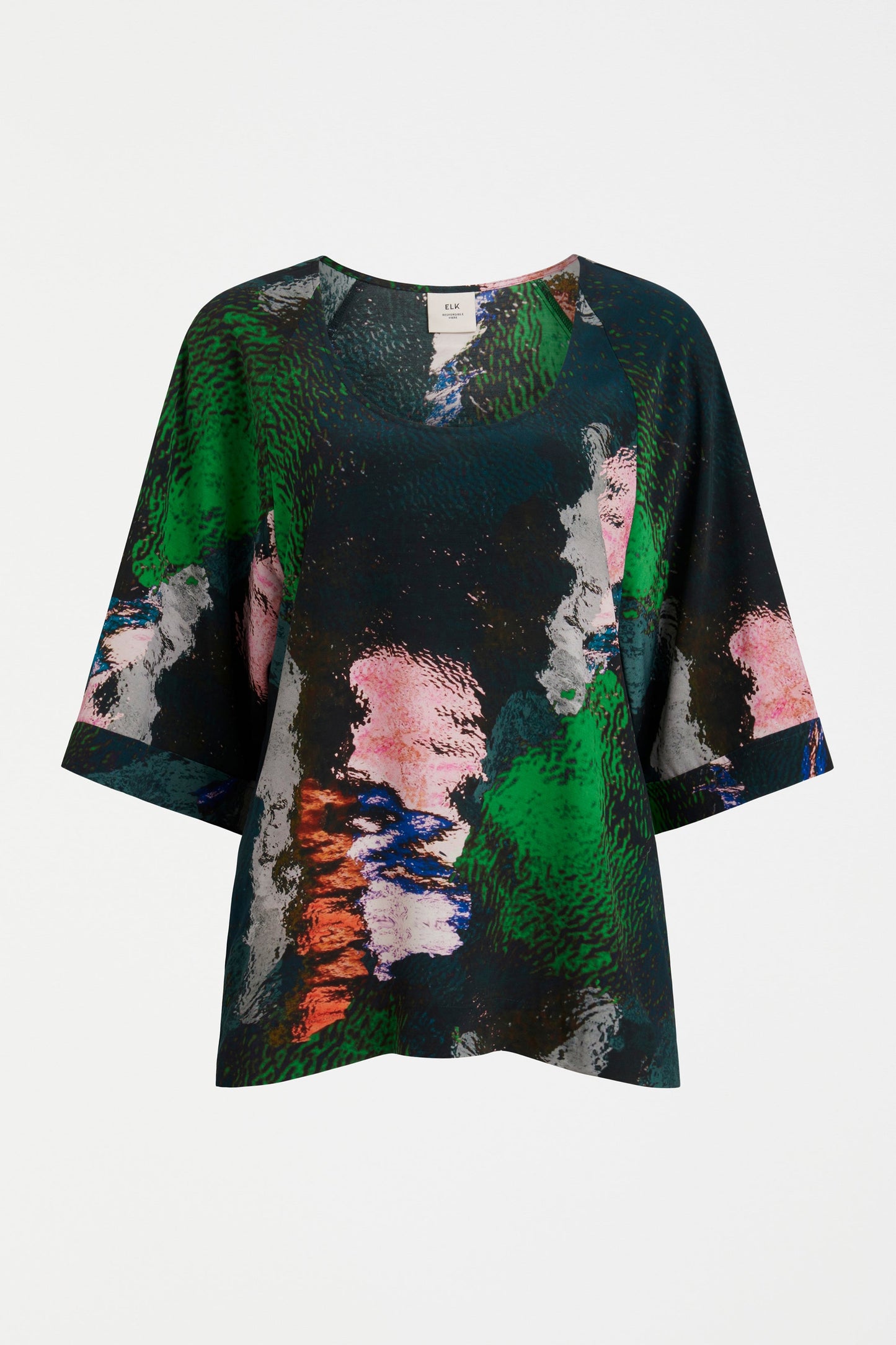 Foljer Silky Scoop Neck Raglan Sleeve Top Front | REFLECTIONS PRINT