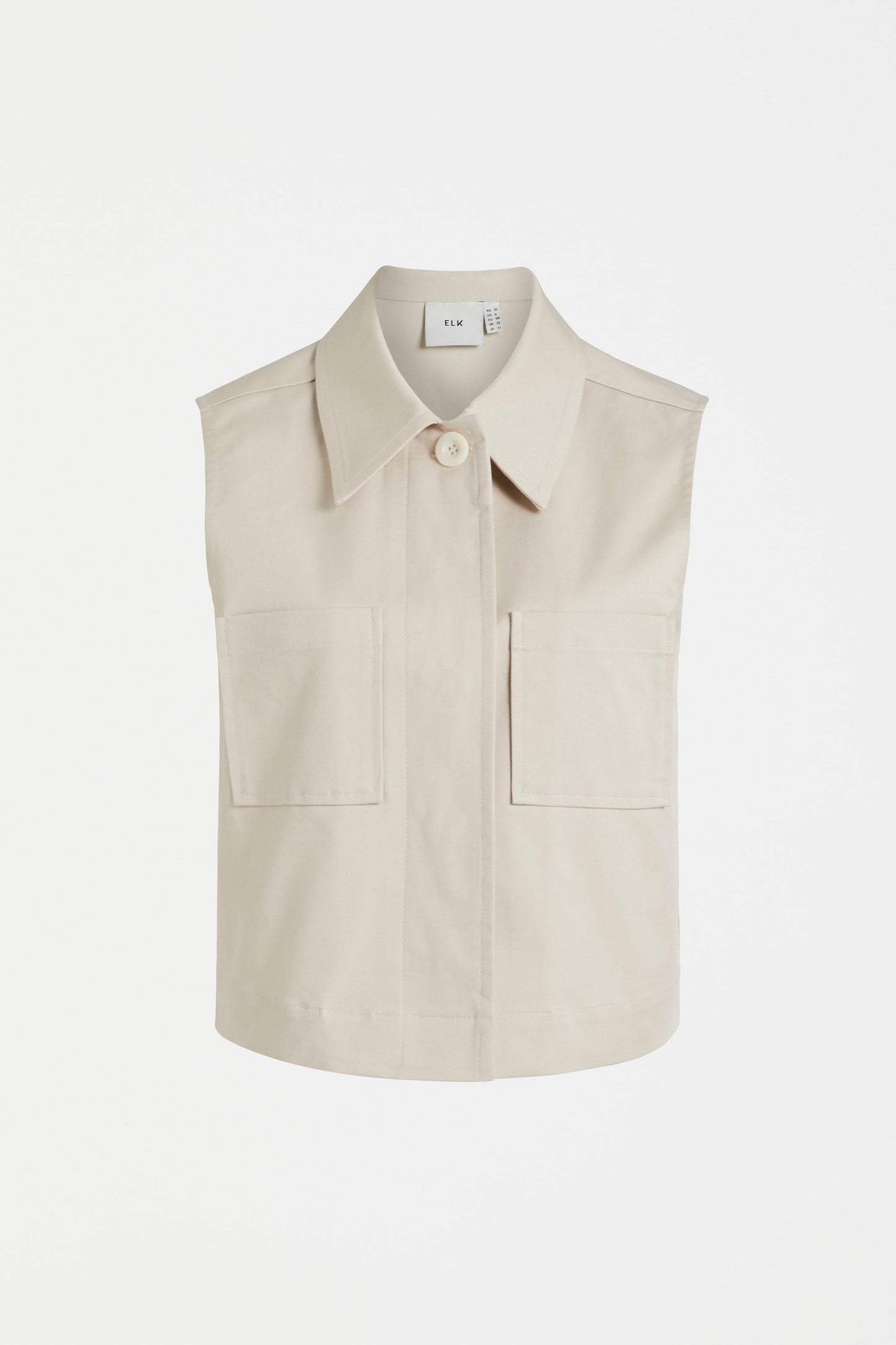 Noorden Twill Collared Button Up Sleeveless Vest Front | MOONSTONE