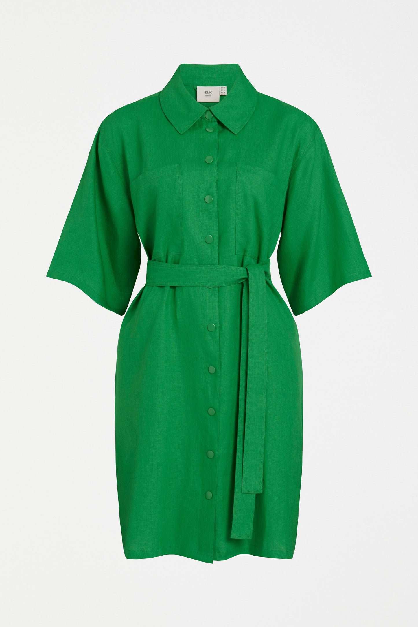 Nayte Relaxed Wide Sleeve Short Linen Shirt Dress Front | VINE GREEN