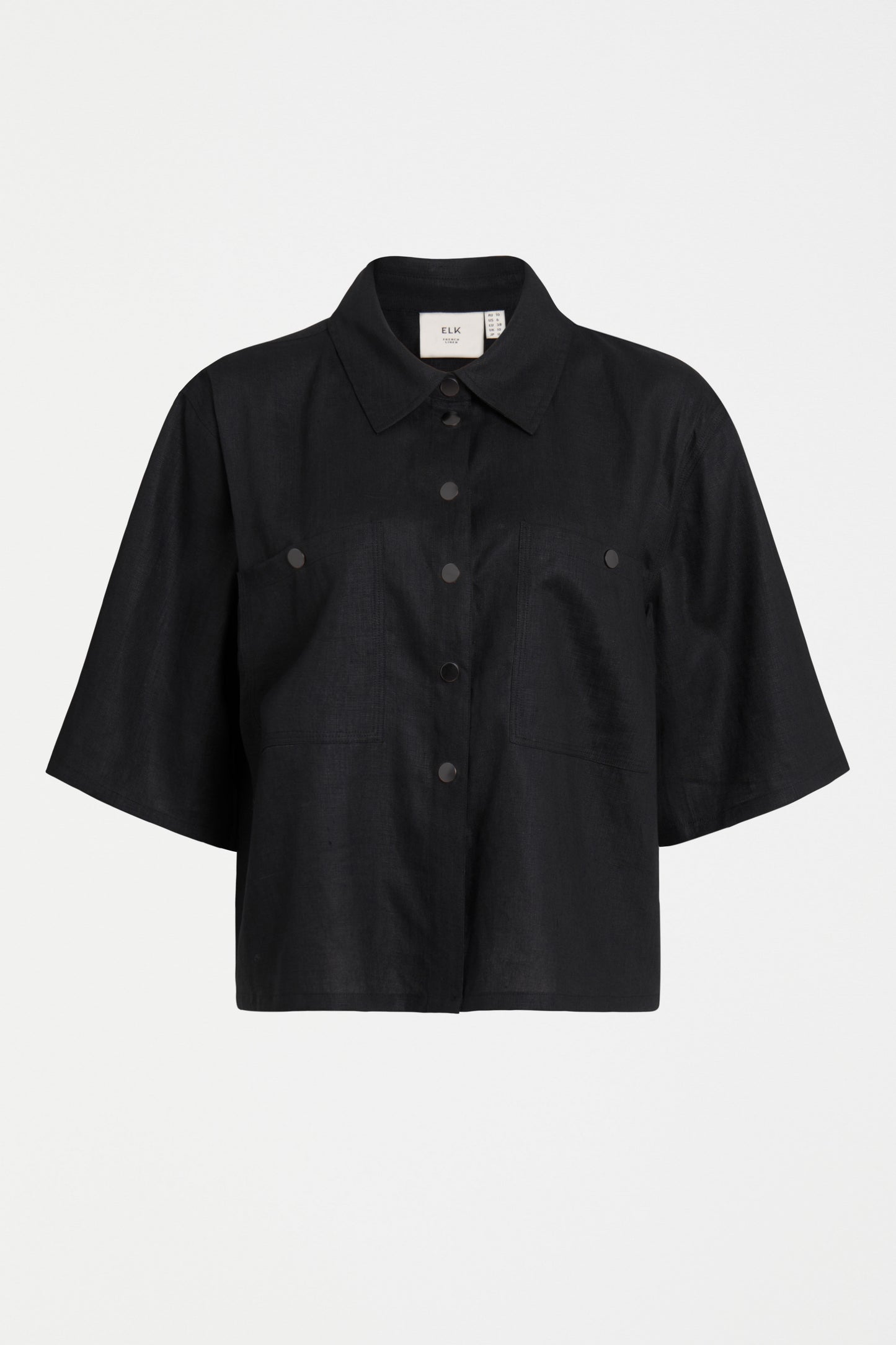 Nayte Boxy Relaxed Wide Short Sleeve Linen Shirt Front | BLACK