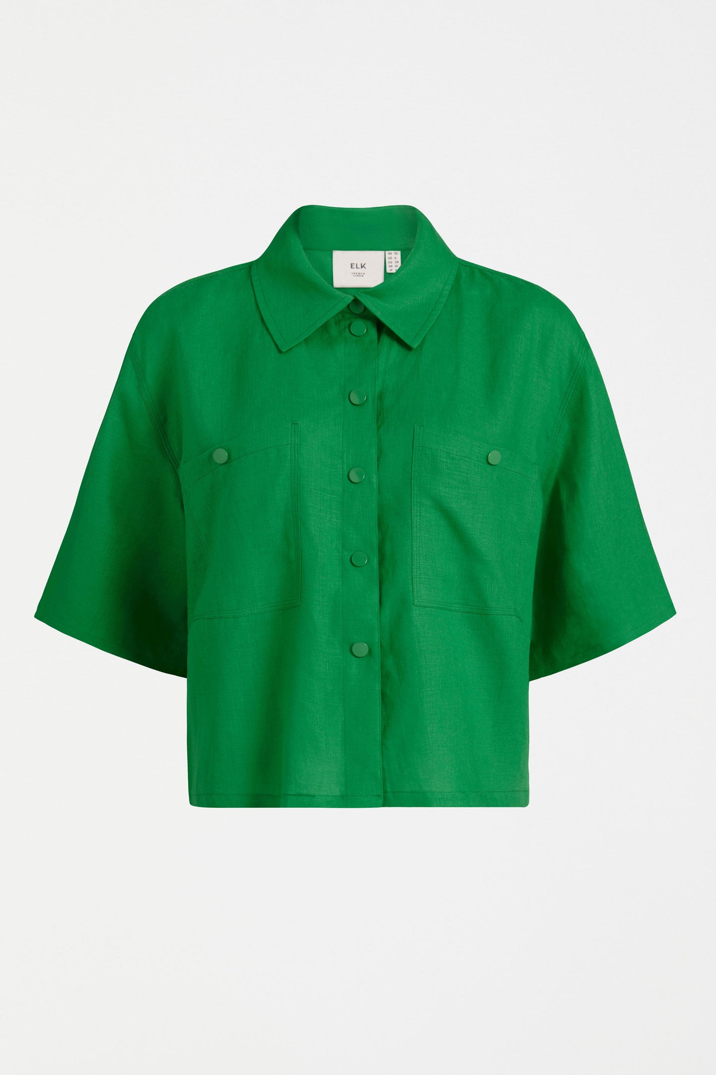 Nayte Boxy Relaxed Wide Short Sleeve Linen Shirt Front | VINE GREEN