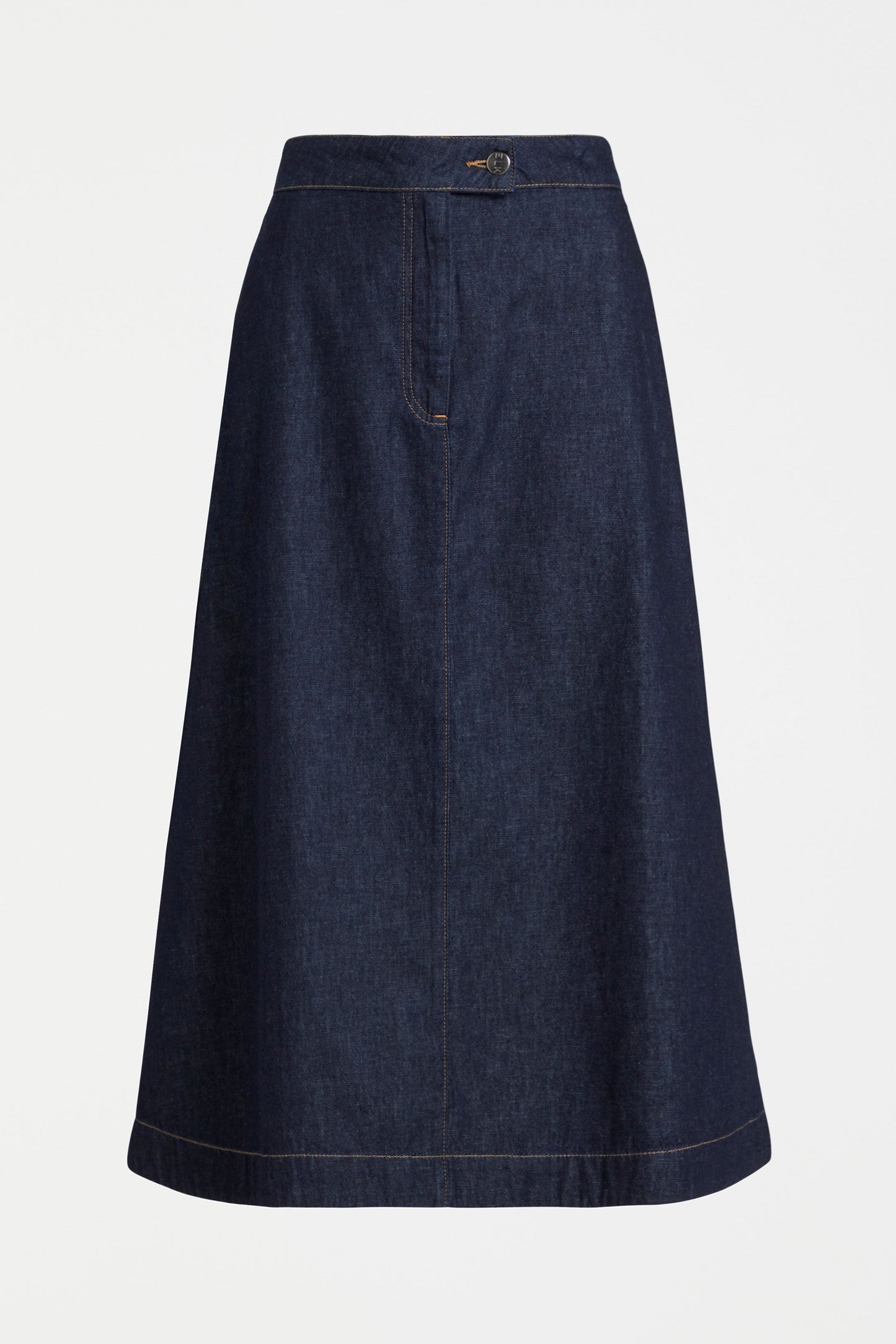 Denym A-line Midi Skirt Front | AUTHENTIC BLUE WASH