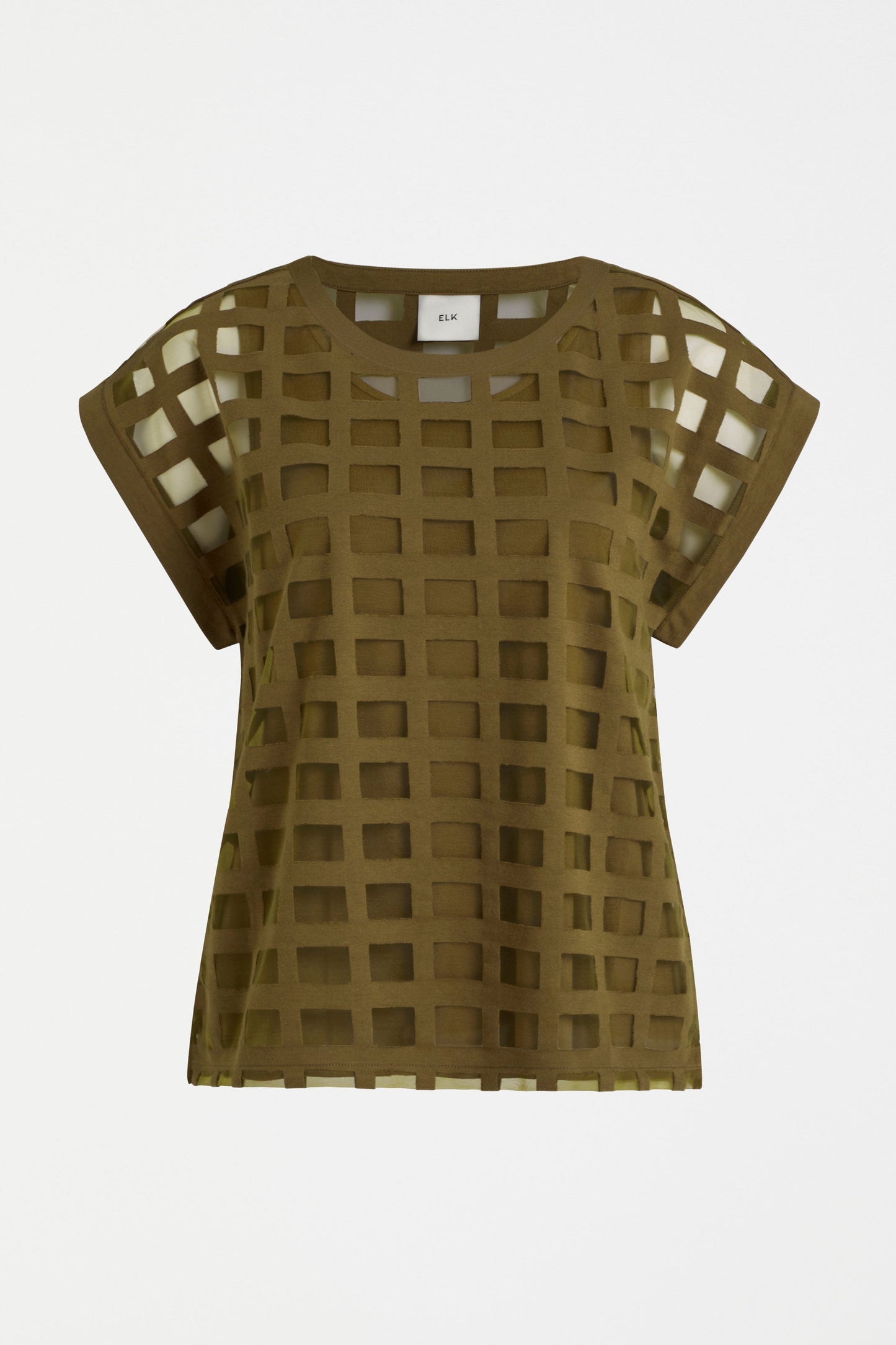 Grid Burnout Organic Cotton Blend Top Dress Front | OLIVE MOSS