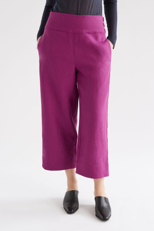 Olsson High Waisted Cropped Linen Pant Model Front crop | MULBERRY