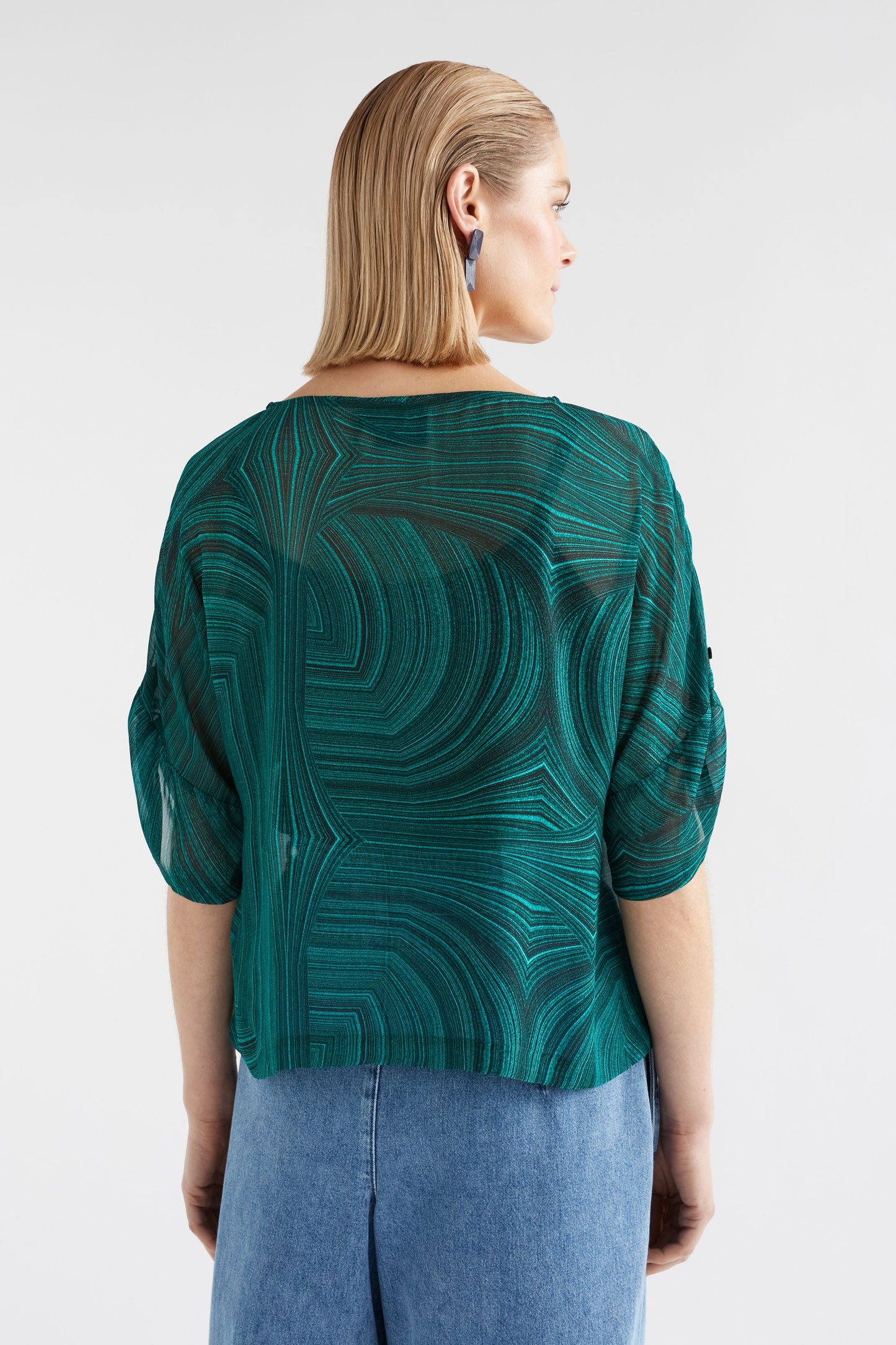 Krava Sheer Print Batwing Top Model Back 
| MALACHITE PRINT