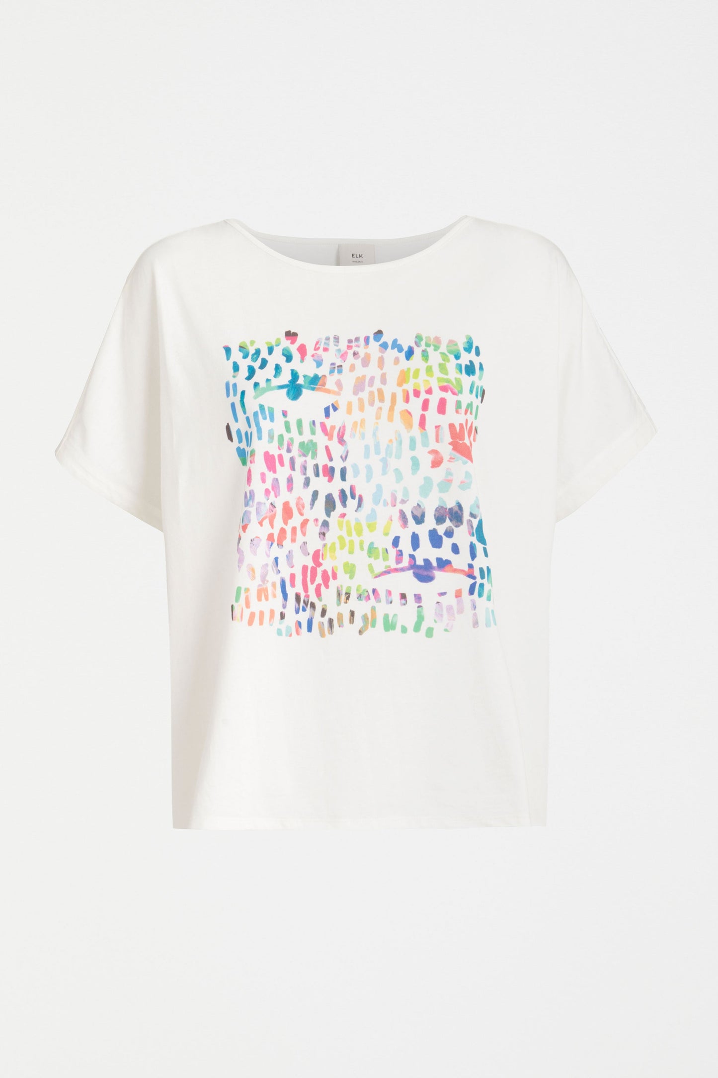 Bruk Brush Stroke Placement Print Organic Cotton Tee Front | MULTI TROPEA PLACEMENT PRINT