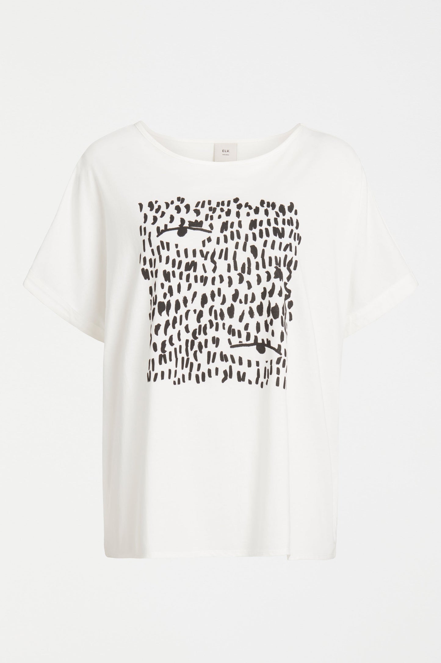 Bruk Brush Stroke Placement Print Organic Cotton Tee Front | BLACK TROPEA PLACEMENT PRINT