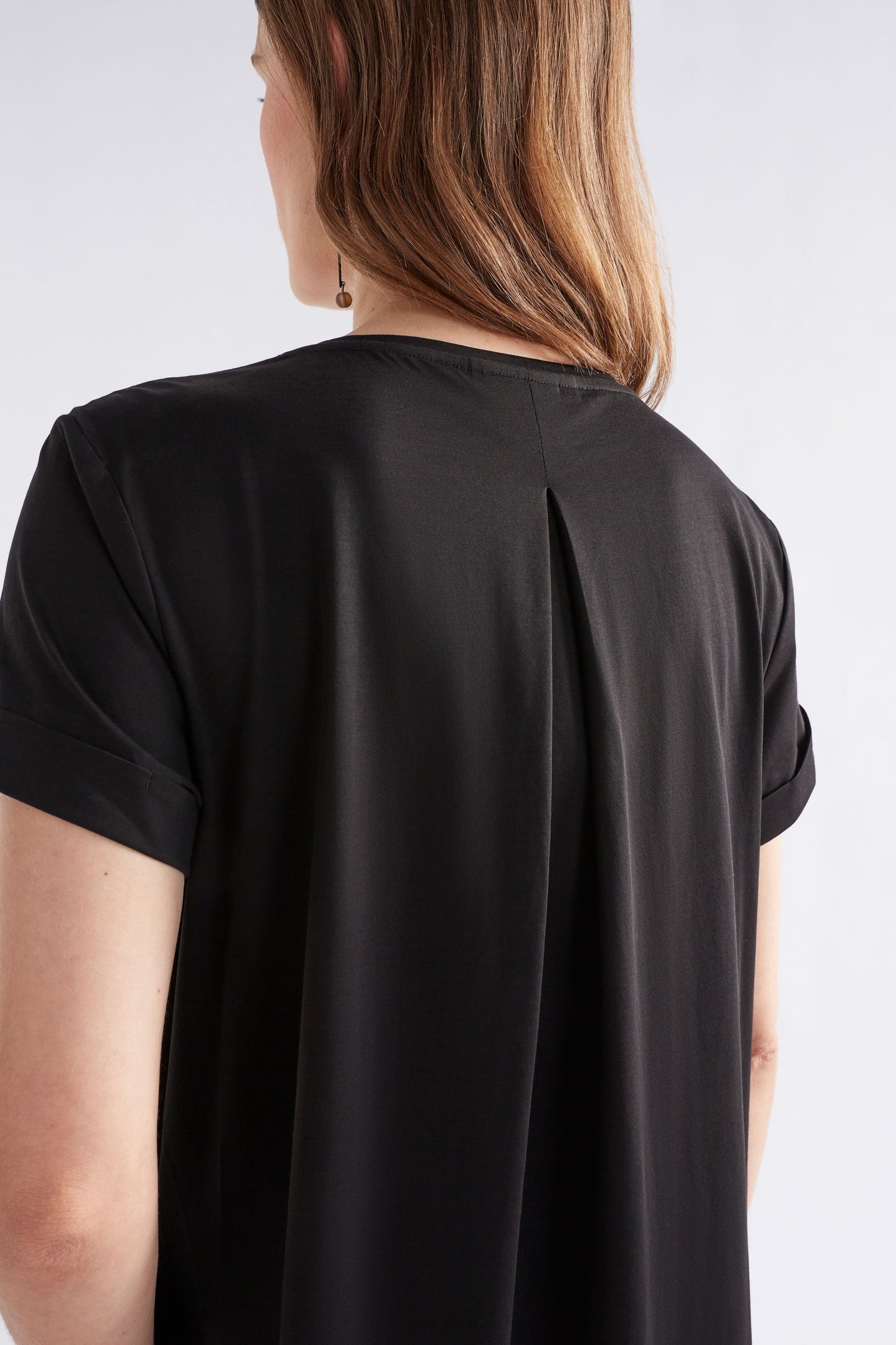 Haki Long Organic Cotton Jersey Tshirt Dress Model Back Detail | BLACK