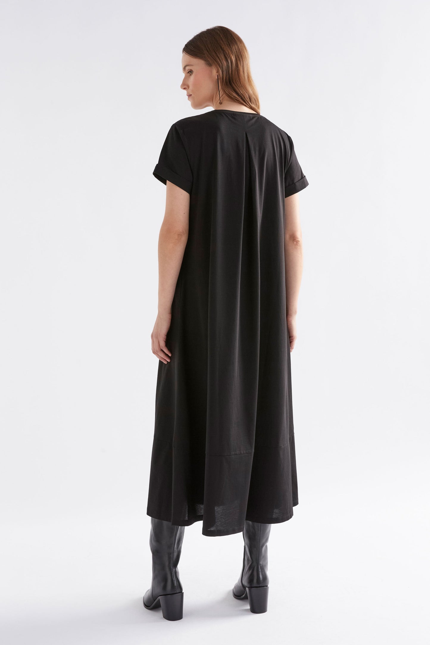 Haki Long Organic Cotton Jersey Tshirt Dress Model Back | BLACK