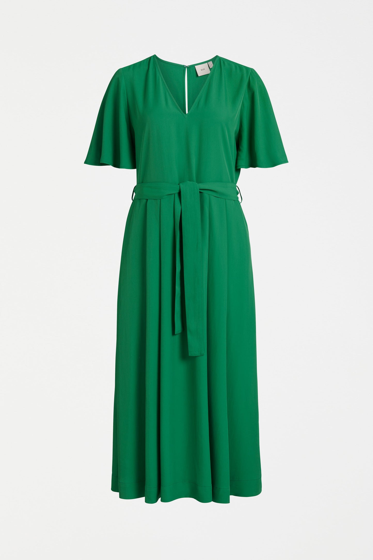 Deili V-Neck Flutter Sleeve A-line Dress Front | JEWEL GREEN