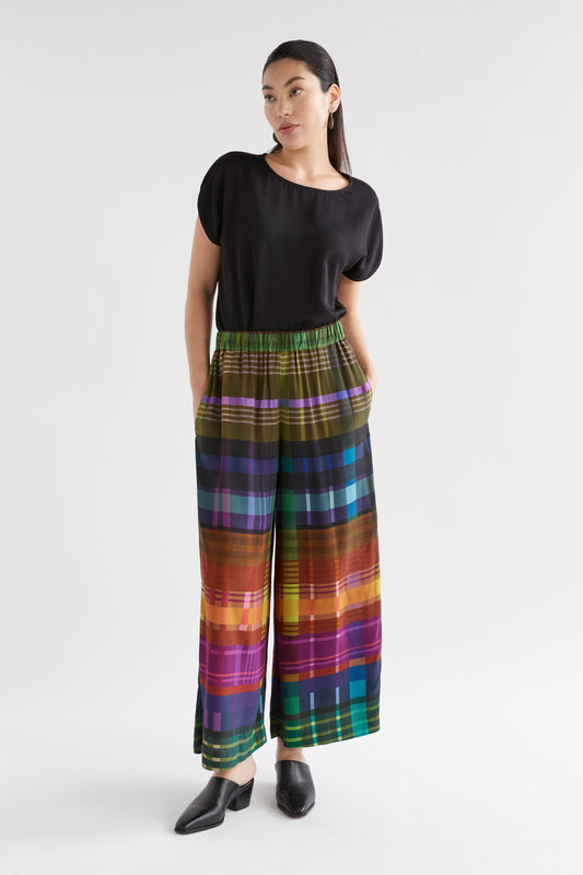 Ideell Silky Wide Leg Elasticated Waist Multi-coloured Print Pant Model Front | ELODI PRINT