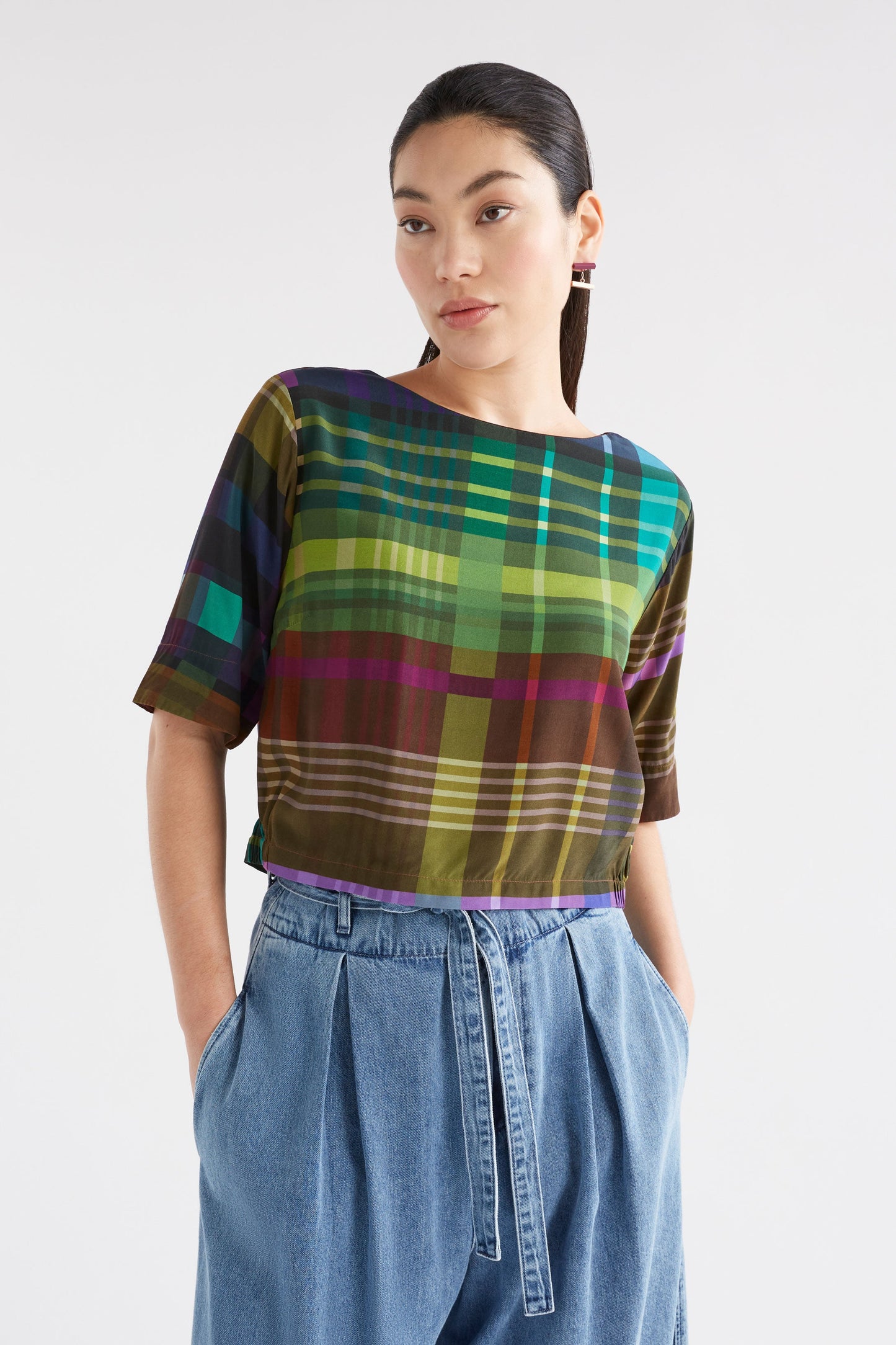 Ideell Silky Boxy Multi-coloured Print Top Model Front Crop 2 | ELODI PRINT