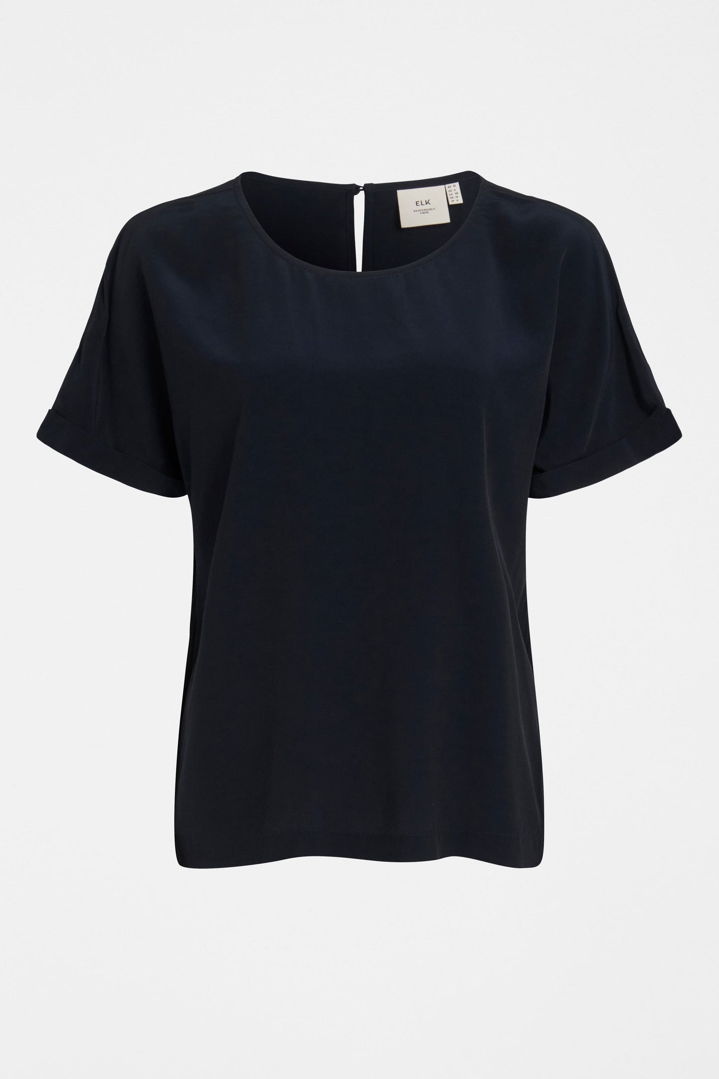 Eryn Silky-Feel Rolled Sleeve Short Sleeve Top Front | SPACE BLUE