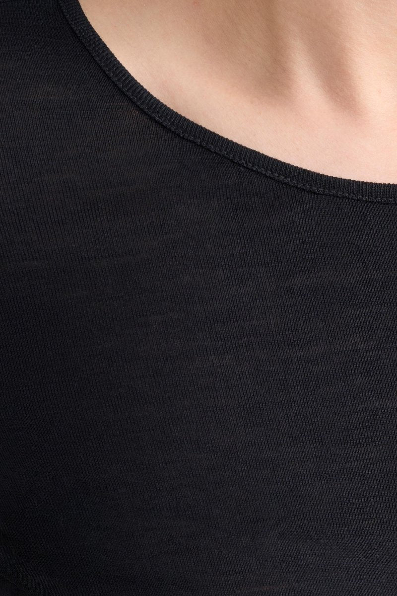 Merino Wool Long Sleeve Skin Top Model Bella Front | BLACK