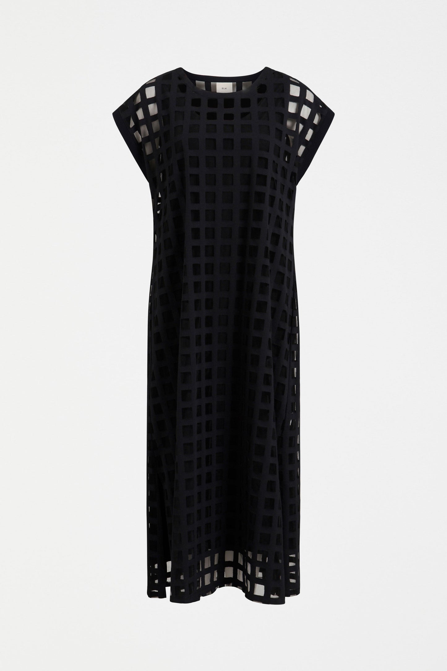 Grid Burnout Organic Cotton Blend Midi Tshirt Dress Front  | BLACK