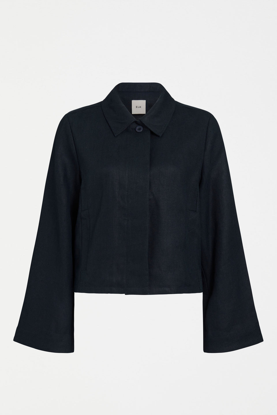 Njord Hemp Herringbone Relaxed Button Up Jacket Front | INK