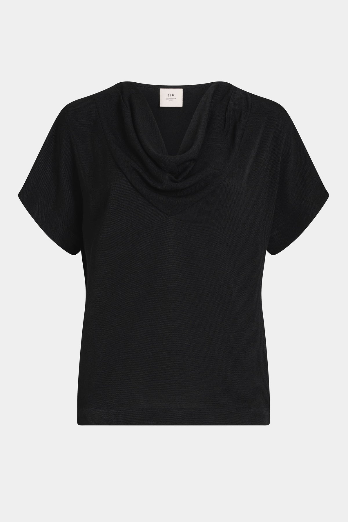 Pemma Textured Viscose Cowl Neck Short Sleeve Top front | BLACK