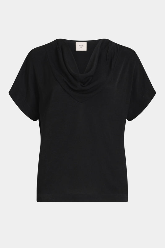 Pemma Textured Viscose Cowl Neck Short Sleeve Top front | BLACK