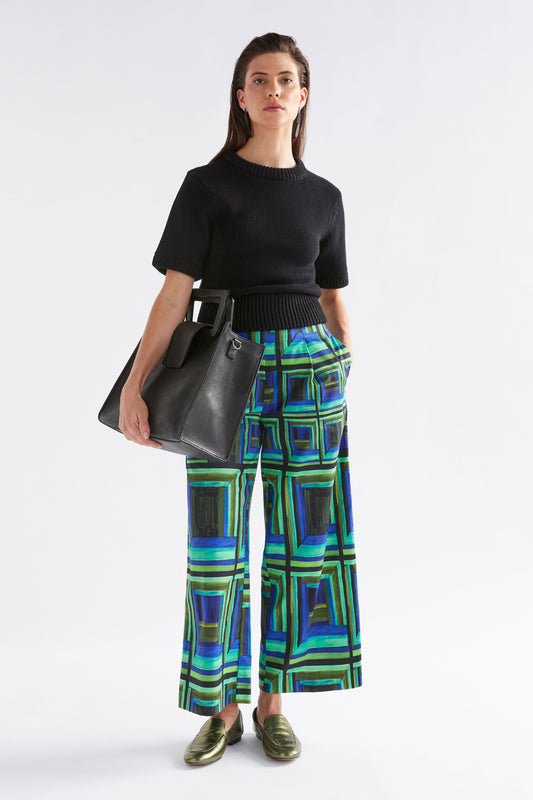 Rodan Organic Cotton Bold Print Front Pleat Wide Leg Pant Model Front | SALONE PRINT