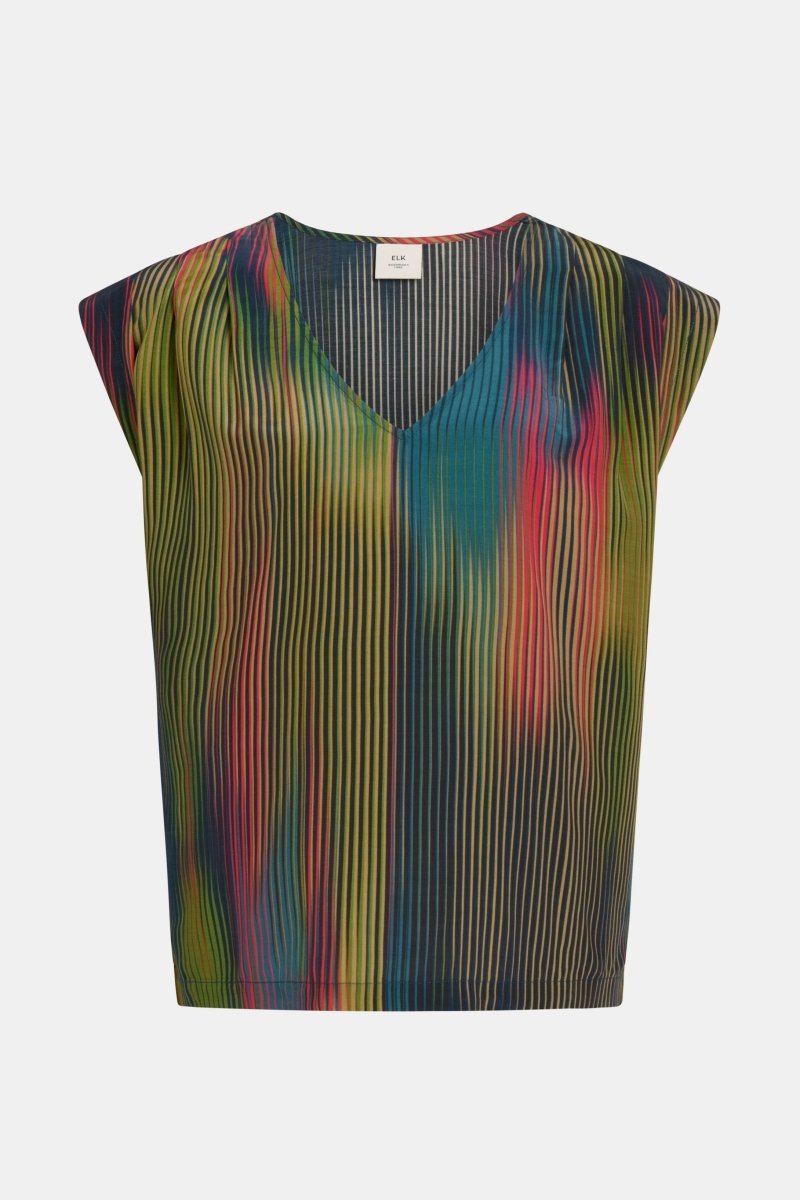 Kirra V-neck Short Sleeve Silky Evening day Top ELK Front | ARRAN STRIPE PRINT