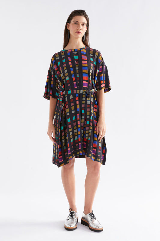 Kira Silky Wide Tee Sleeve Relaxed Shift Dress with Optional Waist Tie Model Front | TESSELA PRINT