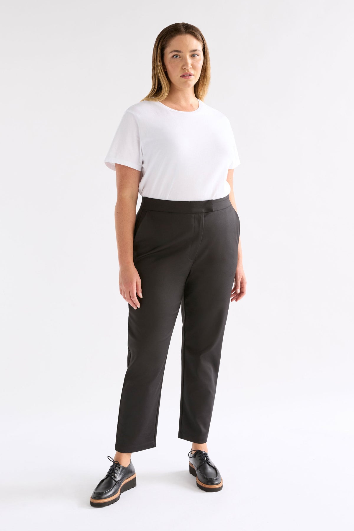 Sorell Organic Cotton Stretch Slim Leg Pant Model Chanel Front | BLACK