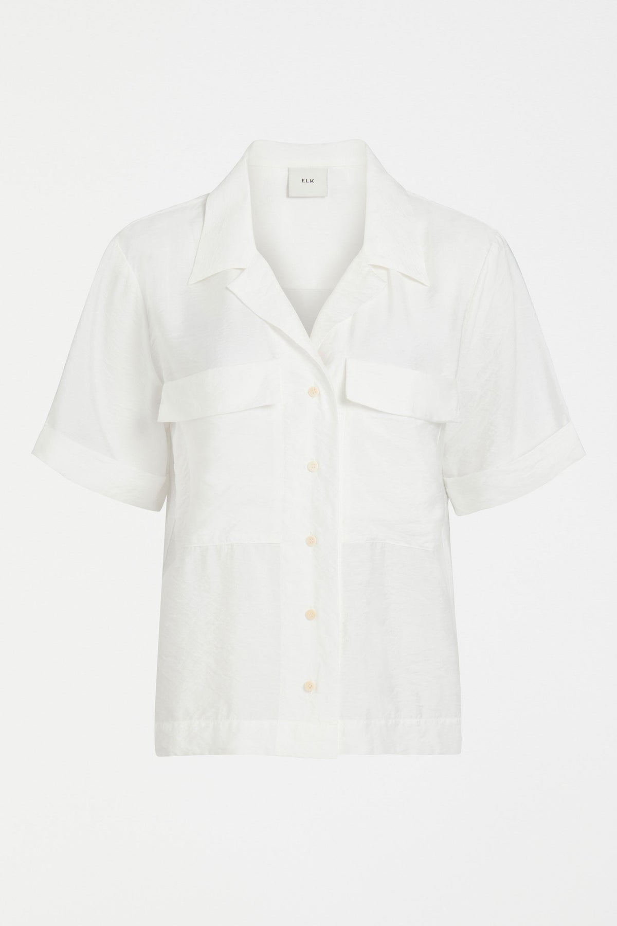 Eine Textured Viscose Relaxed Short Sleeve Shirt with Front Pockets Front | WHITE