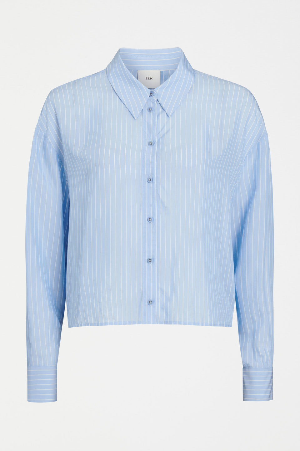Sera Lightweight Pinstripe Long Sleeve Crop Shirt Front | PPALE BLUE STRIPE