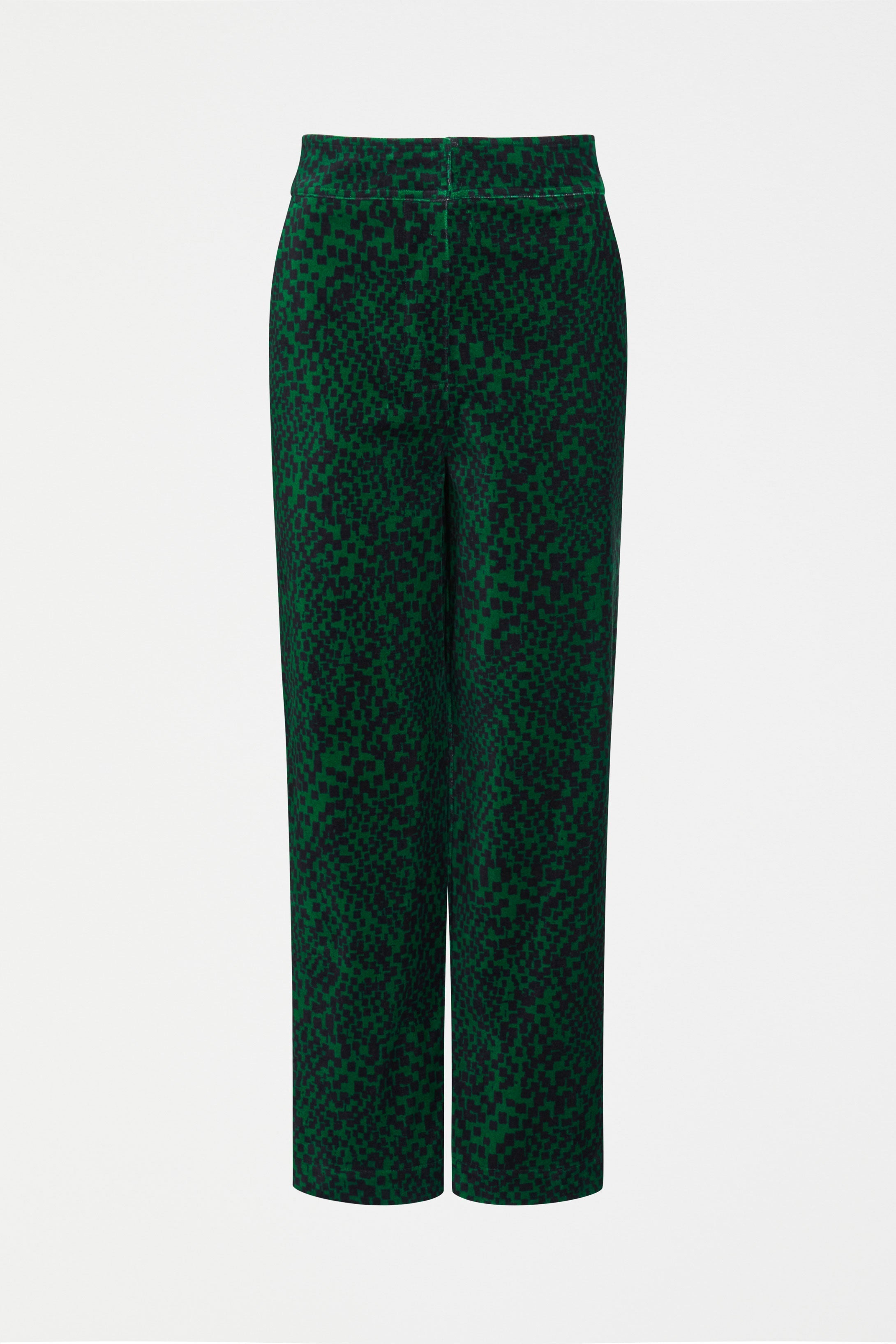 Atles High Waisted Tapered Leg Dark Green Pattern Cut Cord Pant