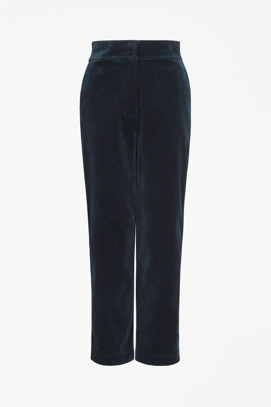 Atles High Waisted Tapered Leg Dark Blue Cut Cord Pant Front | CARBON