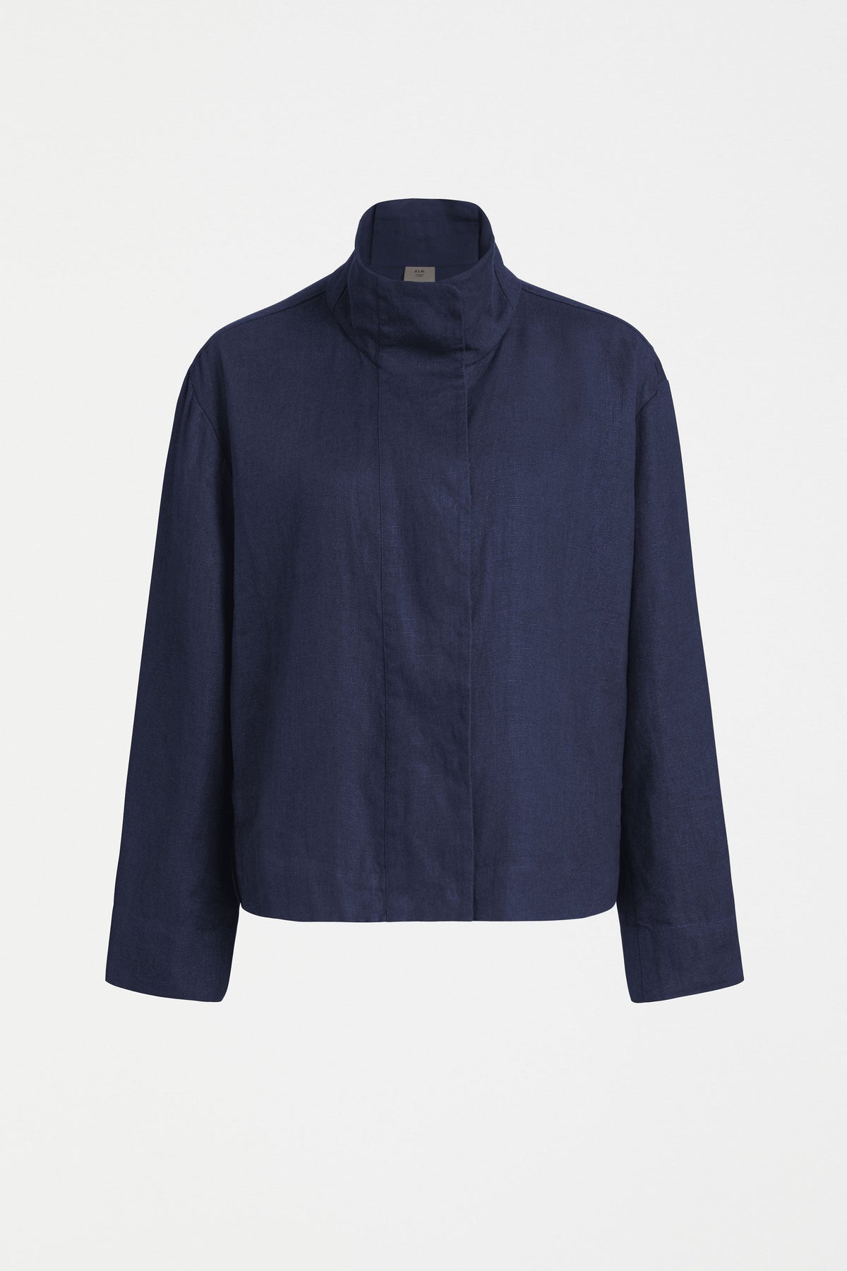 Hofer Funnel Neck Linen Snap Closure Short Jacket Front | MOONLIGHT