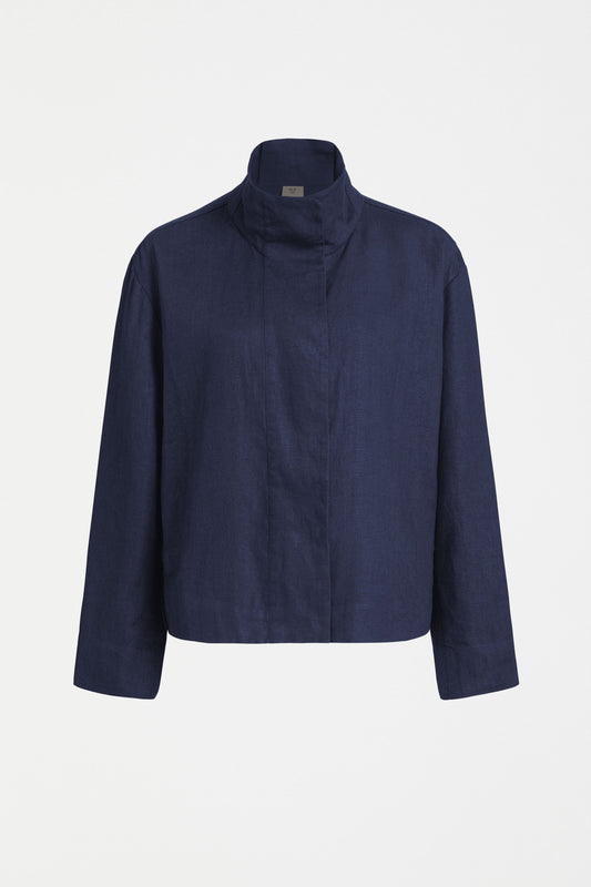 Hofer Funnel Neck Linen Snap Closure Short Jacket Front | MOONLIGHT