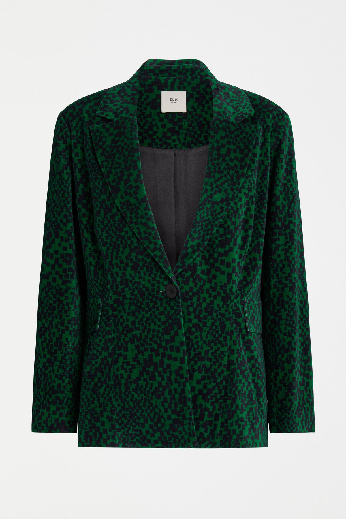 Altes Dark Green Pattern Cut Cord Blazer Jacket Front | GREEN SINDA PRINT