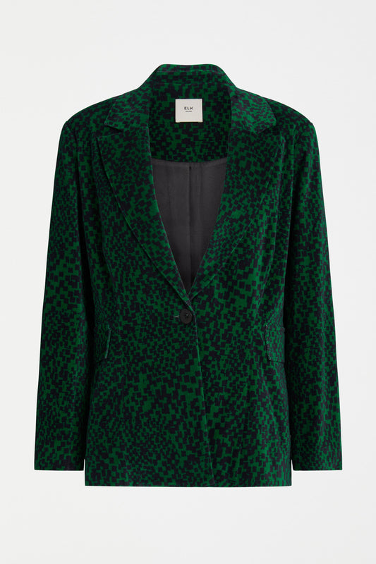 Altes Dark Green Pattern Cut Cord Blazer Jacket Front | GREEN SINDA PRINT