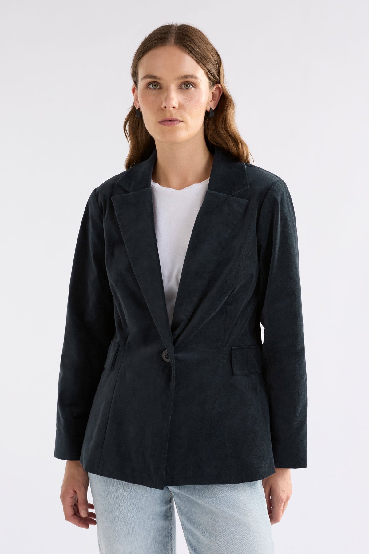 Altes Dark Blue Cut Cord Blazer Jacket Model Front | CARBON