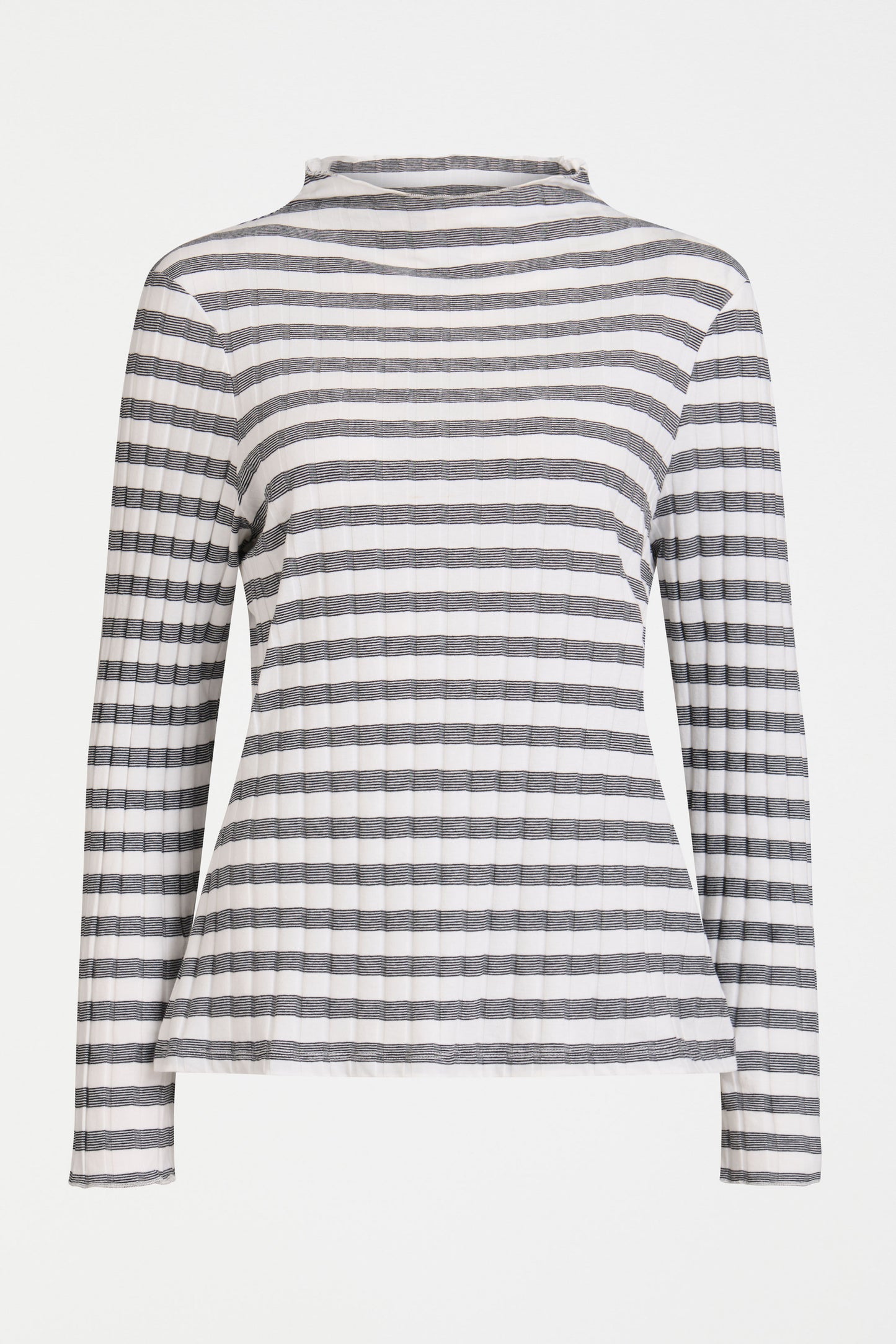 Skiva Striped Organic Cotton Long Sleeve Jersey Turtleneck Top Front | WHITE BLACK STRIPE