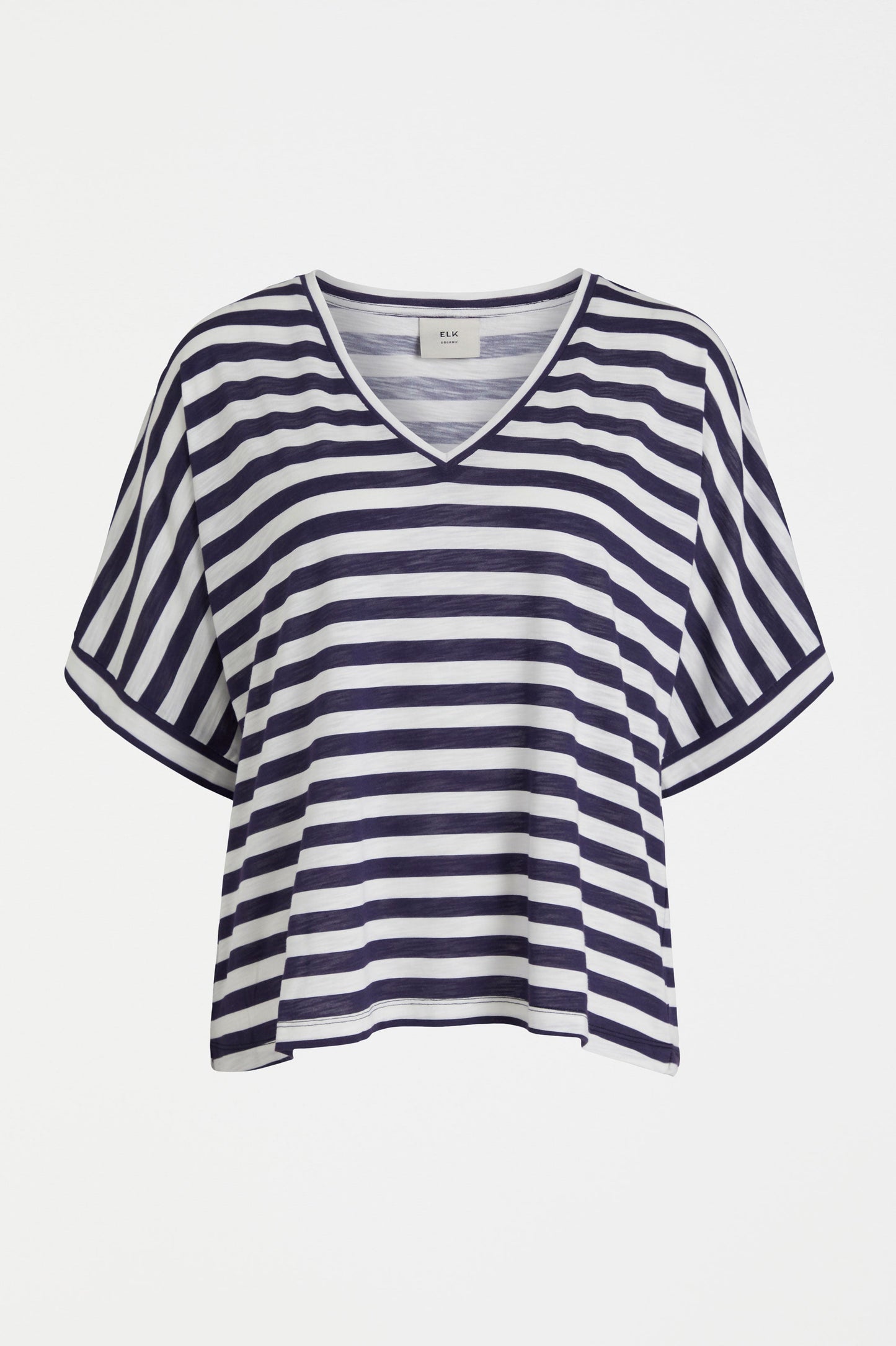 Seter Organic Cotton V-Neck Striped Jersey Tee Front | WHITE NAVY