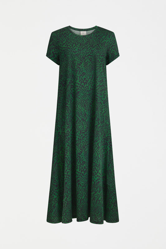 Haki Long Organic Cotton Jersey Print Tshirt Dress  Front | GREEN SINDA PRINT