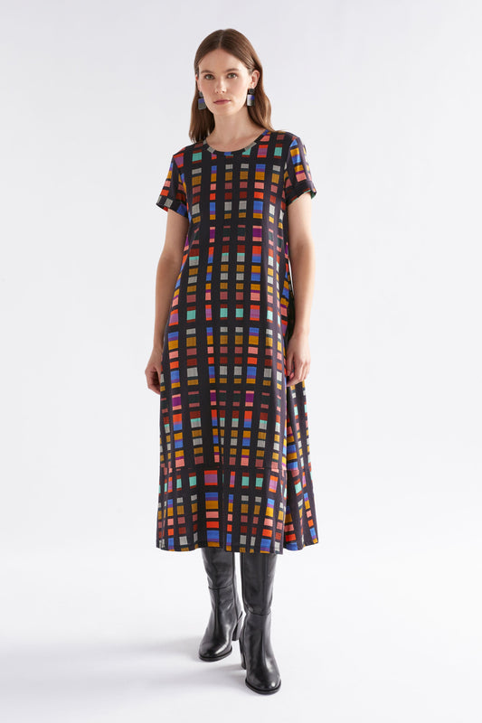 Haki Long Organic Cotton Jersey Print Tshirt Dress Model Front | TESSELA PRINT