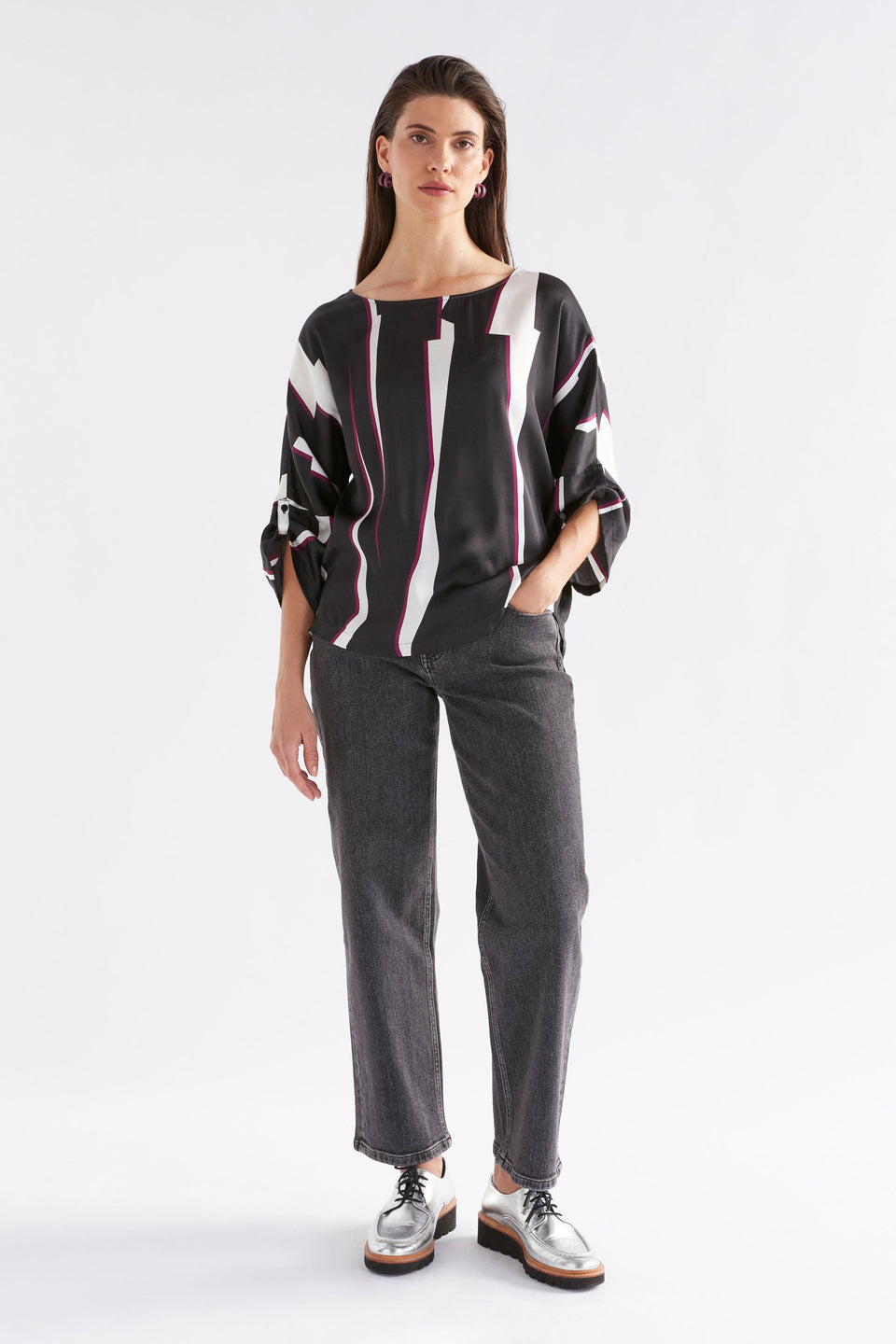 Devon Batwing Print Top Model Front Full Body | MODULAR PRINT