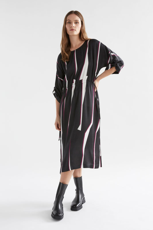 Devon print Bat Wing Midi Dress with Drawstring Waist Model Front | MODULAR PRINT