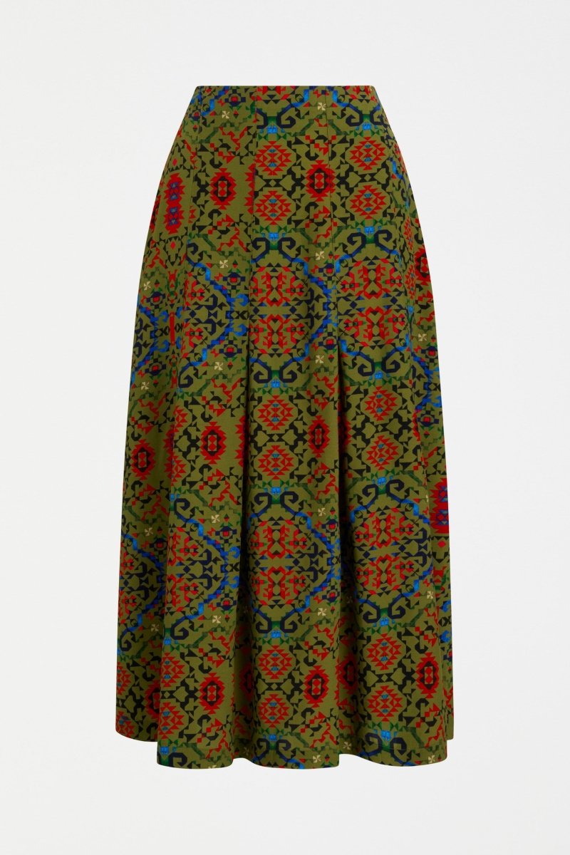 Kira Flat Front Waist Band Print Skirt with Split Front | RENDA PRINT