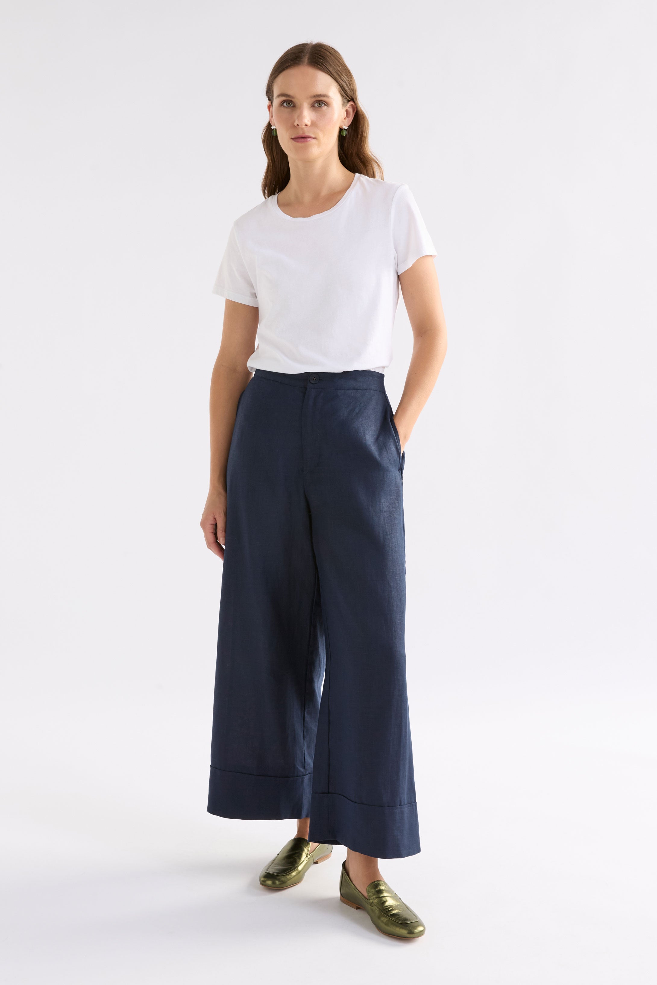 Anneli Light Wide Leg Linen Pant Model Front | MOONLIGHT