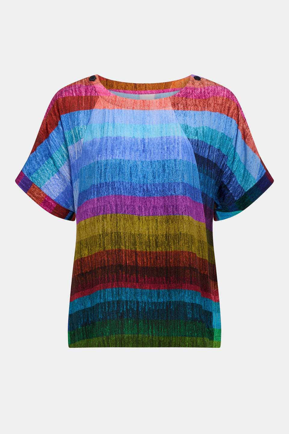 Sono Multi-coloured Stripe Print Round Neck Top with button detail Front | KOMI PRINT