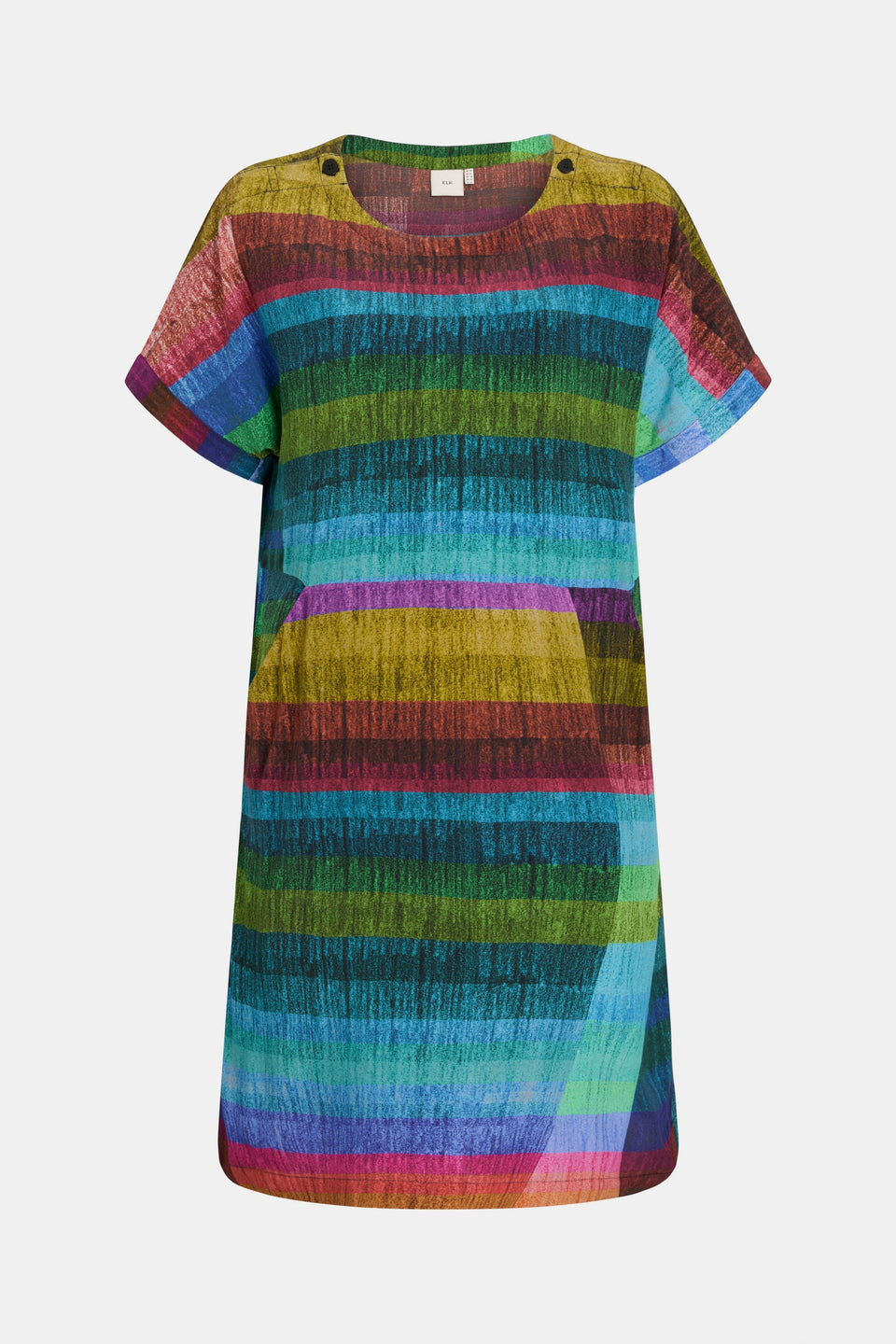 Sono Multi-coloured Stripe Print T-shirt Short Dress with Front Side Pockets Front | KOMI PRINT