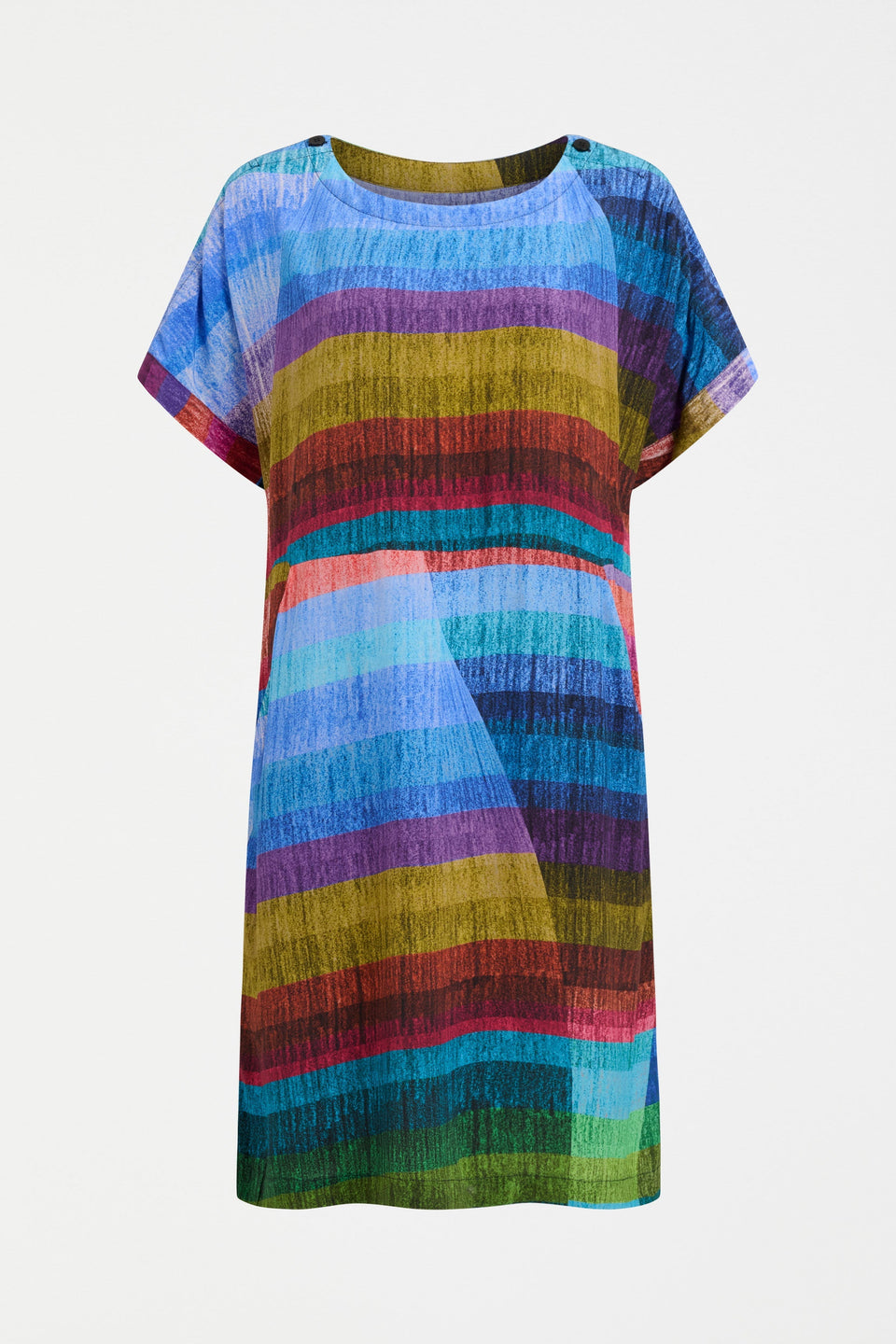 Sono Multi-coloured Stripe Print T-shirt Short Dress with Front Side Pockets Front 2 | KOMI PRINT
