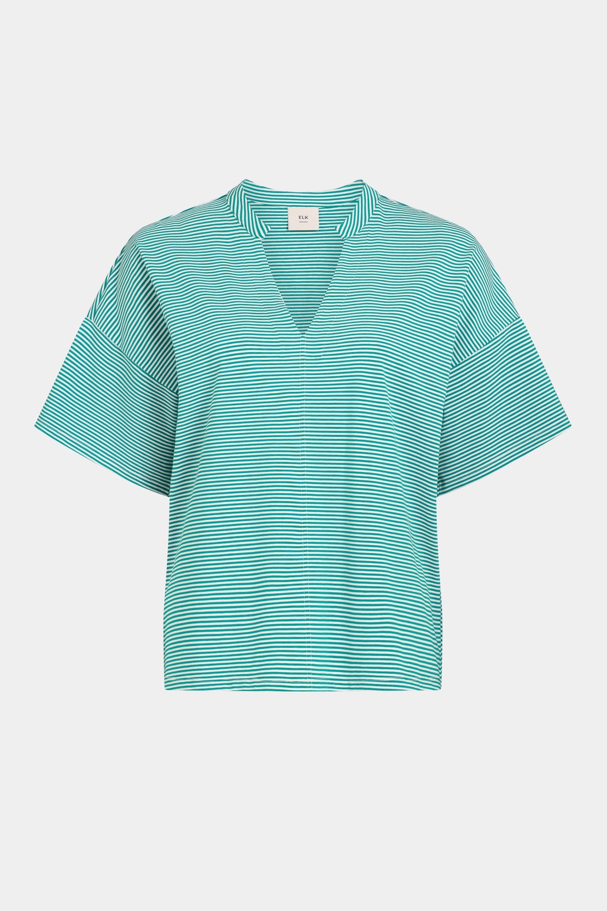 Evve V-Neck Cotton Jersey Stripe T-Shirt front | BRIGHT TEAL WHITE