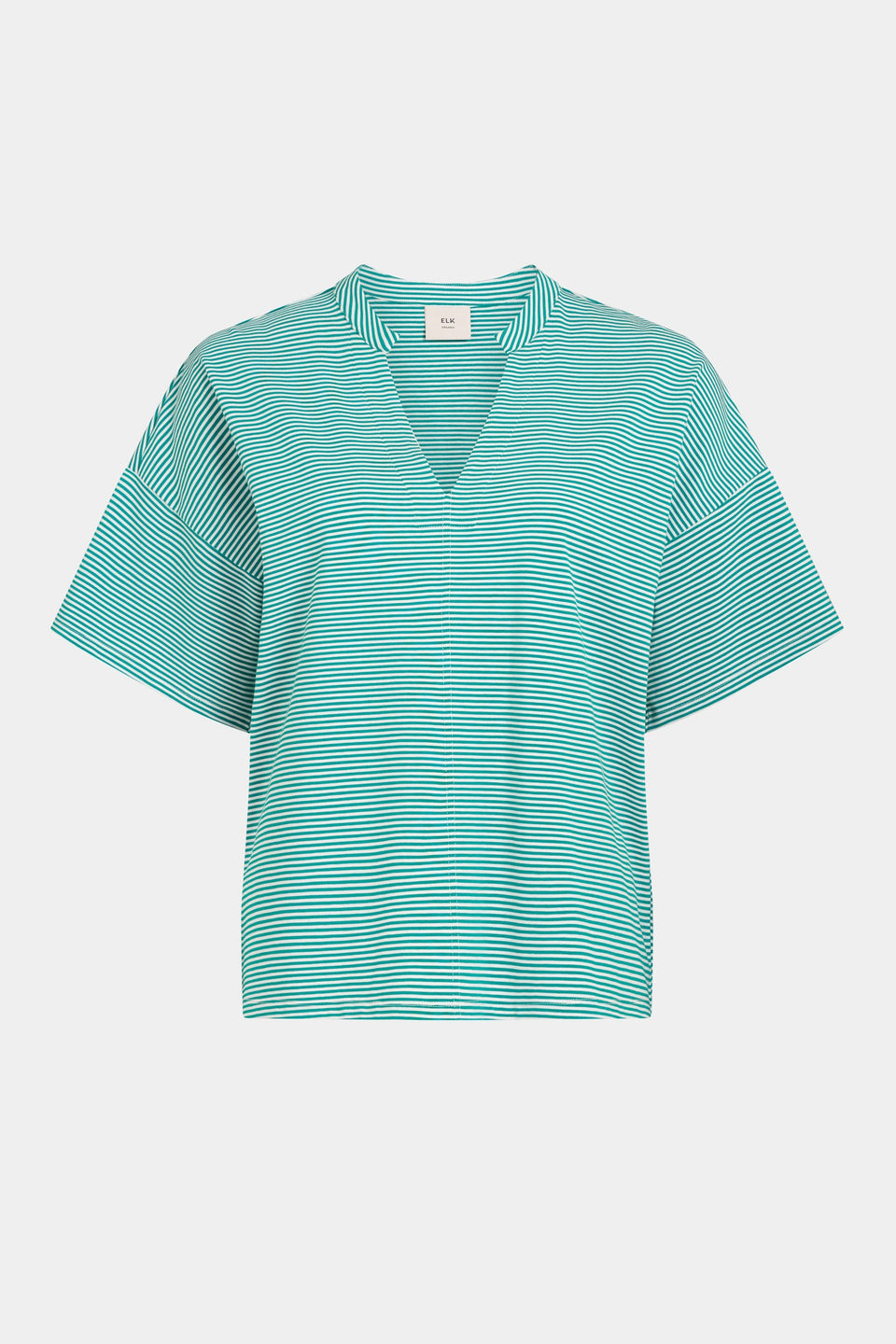 Evve V-Neck Cotton Jersey Stripe T-Shirt front | BRIGHT TEAL WHITE
