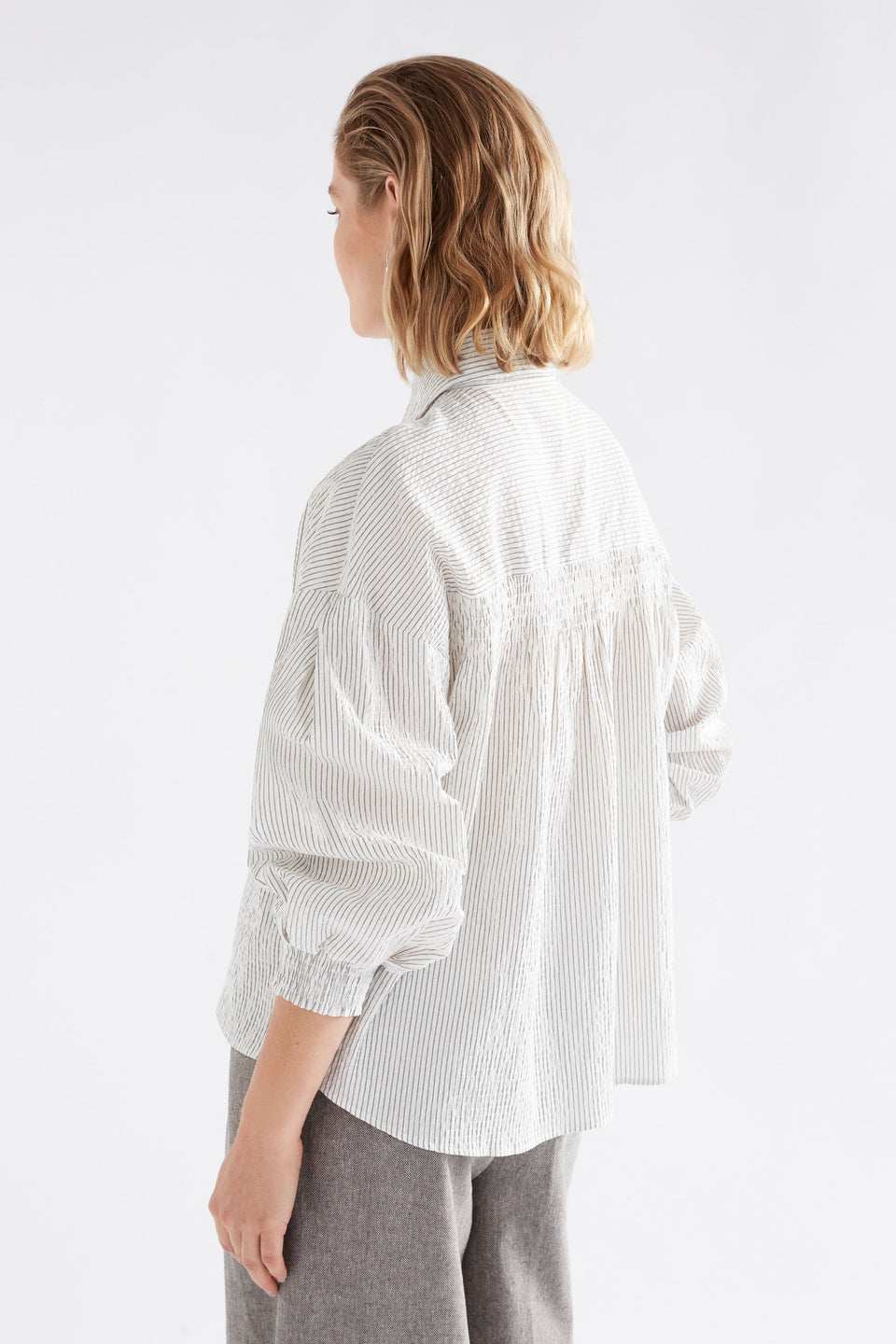 Erden Shirt on Model Side View Detail | WHITE